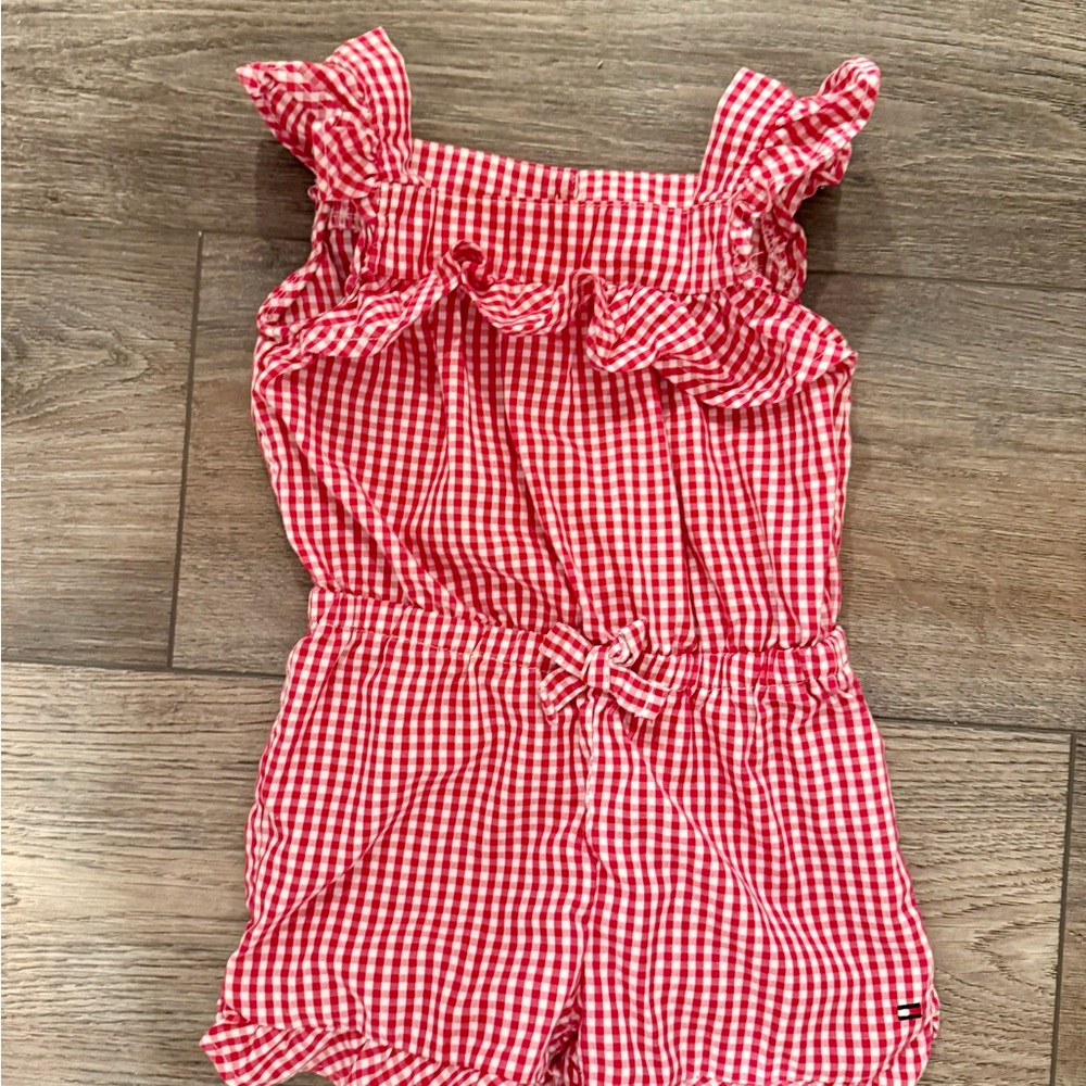 Tommy Hilfiger Red Gingham romper with Ruffle Details